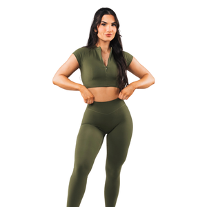 เสื้อชั้นในกีฬาผู้หญิง Grand Olive แบบซิปด้านหน้า แขนสั้น ไร้ตะเข็บ รองรับทรงได้ดี เหมาะสำหรับโยคะ ฟิตเนส ออกกำลังกาย เสื้อครอป - Product Image 4