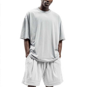 <b>Two</b> <b>Pieces</b> Plus Size <b>Lounge</b> Wear for Men Private Label Solid Colour Short Sleeve Summer Shorts T Shirts <b>Sets</b> Polyester/Cotton - Product Image 1