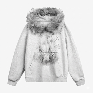 Sudadera con Capucha Personalizada de Estilo Urbano para Hombre, Tejida en Algodón Grueso, Estilo Vintage Otoñal, con Estampado de Estrellas - Product Image 1