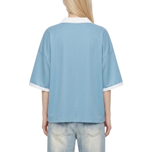 Maillot de football pour femmes, bleu ciel, col polo, détails de passepoil, vêtements de sport athlétiques, vente en gros - Product Image 4