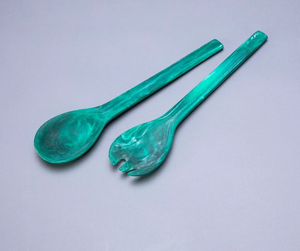 Everyday Use Classically Styled Salad Servers Handmade Food Grade Resin Spoon Fork with Colorful Swirls Fruit Style - Product Image 5