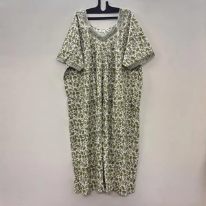 Vestido Kaftán de Algodón Indio con Cuello en V, Estilo Boho, Hecho a Mano con Estampado de Bloques, Corte Holgado y Evase para Mujer - Product Image 6