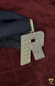 <b>Custom</b> " R " Pendant Gold Plated Iced Out <b>Necklace</b> Luxury Hip Hop Jewelry Fashion Accessory - Product Image 2