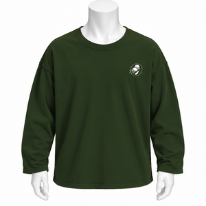 T-shirt à manches longues vert olive inversé, coupe oversize, en coton, délavage vintage, épaules tombantes, style streetwear décontracté, coupe ample, pour le quotidien - Product Image 1