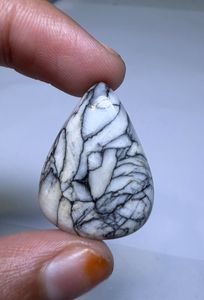 Cabochon de Jaspe Pinolithe Naturel, Pierre Précieuse en Cristal pour Création de Bijoux, Fourniture de Pierres de Guérison, Blanc et Noir - Product Image 3