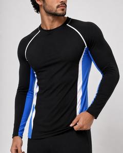 Camiseta Deportiva de Manga Larga para Hombre, Cuello Redondo, Corte Ajustado, Secado Rápido, Transpirable, Ecológica, con Bloques de Color Negro, Azul y Blanco, Tejido de Punto - Product Image 4