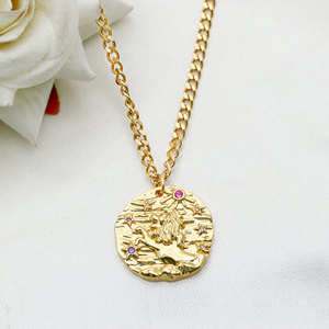 Collar con Colgante del Zodiaco Leo de Plata de Ley 925 Bañado en Oro, con Dije de Moneda Estrella y Circonitas de Colores, Joyería al por Mayor - Product Image 5