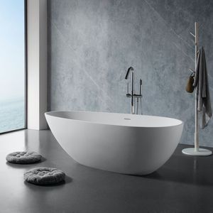 67 \ "di lusso bianco opaco Freestanding solida vasca da bagno con superficie in pietra ingegnerizzata in resina trabocco Pop-up bagno contemporaneo - Product Image 2