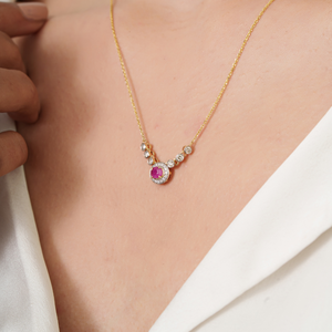 Hot Sale New Arrivals July Birthstone <b>Ruby</b> & Diamond Halo Pendant <b>Necklace</b> Fine Women's 14K Real Yellow Gold Jewelry Supplier - Product Image 6