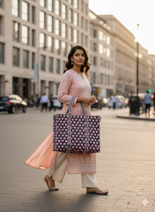 Bolso Tote de Algodón Acolchado Ligero Hecho a Mano con Cremallera, Estampado Étnico Indio de Capullos de Rosa, Gran Capacidad, para Mujer - Product Image 2