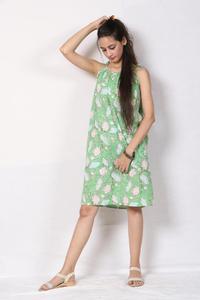 Robe d'été confortable pour femme, style bohème, imprimé floral mini, en coton, imprimée à la main, longueur genou, vente en gros - Product Image 4