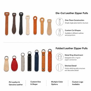 Durable Leather Zipper <b>Pullers</b> with Metal Ring Custom Logo Stitched Pulls for Bags and Clothing - Product Image 3
