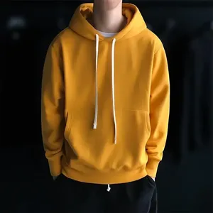 Sudadera con Capucha para Hombre, Color Sólido, Corte Regular, Informal, Tejida, con Bolsillo, para Otoño, Amarilla - Product Image 1