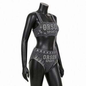 Orson Sports Rhinestone <b>Bikini</b> <b>Set</b> Women Sparkly Crop Top High Waist Bottom Glam Beachwear Outfit - Product Image 6