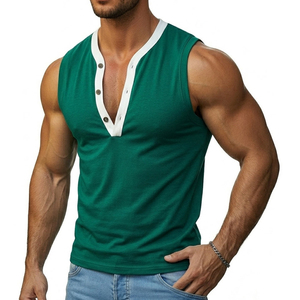 Débardeur de sport premium pour hommes, col profond boutonné, style décontracté d'été, sans manches, pour la gym, fournisseur de débardeurs en gros pour hommes - Product Image 2