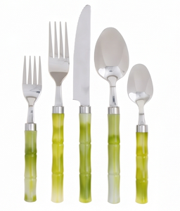 Ensemble de couverts en acier inoxydable avec manche en bambou vert, design moderne, compatible lave-vaisselle, pour mariage et usage quotidien - Product Image 1