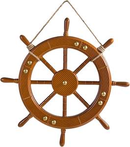 Reloj de Pared con Forma de Timón de Barco de Madera y Latón, Decoración Náutica para el Hogar u Oficina - Product Image 5