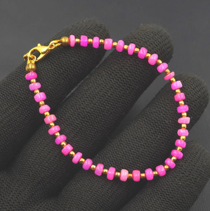 HAYAAT GEMS Pink Ethiopian Opal Roundel Beads Bracelet Natural Multi <b>Fire</b> Opal Unisex Romantic Gift Adjustable 6-9 Inch - Product Image 2