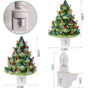 Set di 2 Luci Notturne in Ceramica a Forma di Albero di Natale, Lampada Decorativa con Lampadine Multicolore Girevoli a 360 Gradi - Product Image 2