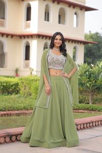 Ensemble Lehenga Choli en Faux Georgette Prêt-à-Porter Premium avec Koti – Ensemble Designer Brodé de Perles - Product Image 6