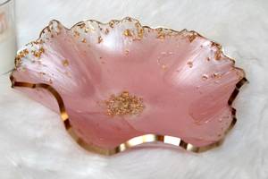 Handmade Large Pink Resin Bowl: Gold Flake Accent Decor - Product Image 2