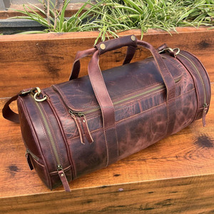 Sac de voyage en cuir pleine fleur avec sangle réglable, grand compartiment et poche latérale zippée, sac de nuit pour week-end - Product Image 5