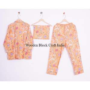 ชุดนอนผ้าฝ้ายลายดอกไม้ ดีไซน์สวยงามเรียบง่าย พิมพ์ลายด้วยมือ สำหรับผู้หญิง ชุดลำลองฤดูร้อนน้ำหนักเบา - Product Image 4