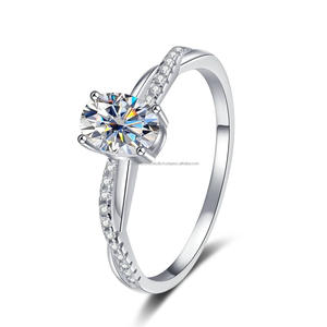 Elegant Round Cut Moissanite Engagement <b>Ring</b> <b>925</b> Sterling <b>Silver</b> Curved Band Bridal Jewelry Classic Wedding Gift For Women - Product Image 1