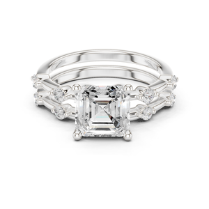 แหวนเพชรทรง Asscher แบบโรแมนติก เพชรเลี้ยงในห้องปฏิบัติการ งานแฮนด์เมด เครื่องประดับแต่งงานทันสมัยสำหรับผู้หญิง ทองคำขาว 14k ราคาขายส่ง - Product Image 1