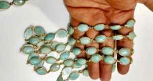Amazonite naturelle de forme ovale, facettée, avec chaîne à facettes, vendue au mètre - Product Image 2