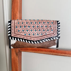 Cartera tallada a mano de diseñador, Cartera de piel de vaca de cuero genuino elegante, carteras de cuero occidental multiusos - Product Image 2