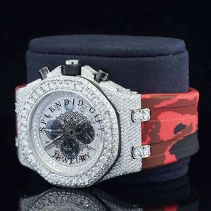 Men's Luxury Watch <b>Red</b> Camouflage Silicone Band Diamond Buckle 24mm Quartz Movement Stainless Steel Case - Product Image 2