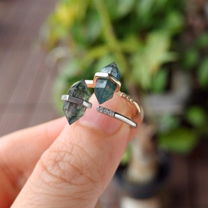 Natural Moss Agate 925 Sterling Silver <b>Rings</b> Trendy Engagement Wedding Double Point Gemstone <b>Adjustable</b> <b>Ring</b> for Women - Product Image 3