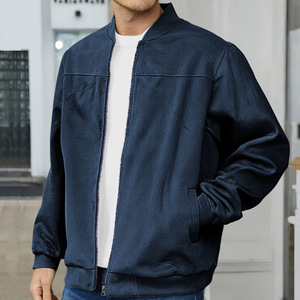 <b>Men's</b> <b>Suede</b> Bomber <b>Jacket</b> Stand Collar Zipper Closure Casual Autumn Wear Solid Color Regular Fit - Product Image 6