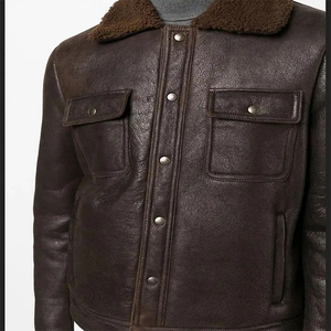 Chaqueta de Piel de Oveja Marrón Natural de Moda, Chaquetas de Invierno Ecológicas al por Mayor, Chaquetas de Cuero para Hombre, Abrigos de Piel de Oveja de Alta Calidad - Product Image 5