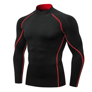 T-shirt de fitness pour homme à manches longues, col montant, moulant, personnalisé, haute qualité, polyester et élasthanne - Product Image 3