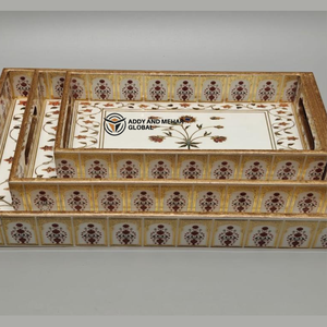 Juego de 3 bandejas de servir geométricas blancas esmaltadas, bandeja decorativa de MDF, bandeja de servir geométrica blanca moderna - Product Image 4