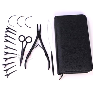 Pince professionnelle pour extensions capillaires, outil d'ouverture et de fermeture de micro-anneaux et kit d'enfilage de boucles avec étui de rangement - Product Image 1