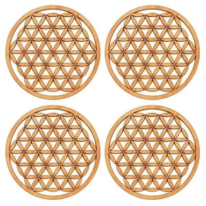 Sous-verres ronds en bois, design bohème, résistants à la chaleur, napperons et dessous de plat, finition bois naturel - Product Image 3
