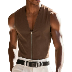 Stylish Men's Full Zip Streetwear Fashion Casual Wear Sleeveless V Neck Tank <b>Top</b> Wholesale Custom Logo Brand Tank <b>Tops</b> For Men - Product Image 1