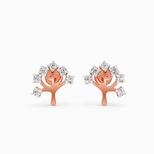 Boucles d'oreilles en forme d'arbre avec diamants cultivés en laboratoire de 0,253 ct en or jaune, blanc et rose 9 carats - Product Image 3
