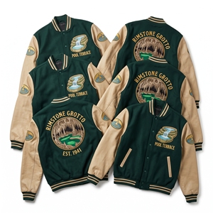 Wholesale Letterman Jacket <b>Maroon</b> Wool Varsity <b>Coat</b> Crystal Vault Gypsum Bloom Embroidery Cream Leather Sleeves Bomber Outerwear - Product Image 2