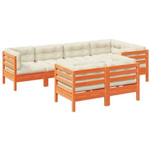 Ensemble de canapé de jardin 7 pièces en pin massif brun ciré, nombreuses places – Idéal pour les divertissements en plein air - Product Image 2