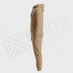 Survêtement kaki à capuche pour homme, sweat-shirt et pantalon de jogging à fermeture éclair intégrale, couleur unie, vêtements de sport décontractés avec poches latérales, tenue d'automne - Product Image 3