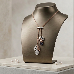 Collier élégant en or rose 18 carats avec pendentif en diamant et pierre précieuse bleue d'inspiration naturelle, chaîne réglable pour femmes - Product Image 1