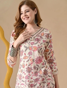 Kurta Tradicional Bordada de Algodón Puro para Mujer, Corte Recto, para Fiestas, Multicolor, Antiarrugas y de Secado Rápido - Product Image 6
