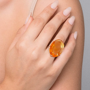 <b>Citrine</b> Cocktail <b>Ring</b> 10K Gold Plated Oval Natural Stone Women's Glam Party Jewelry November Birthstone - Product Image 4