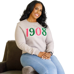 เสื้อสเวตเชิ้ตสีเขียวชมพู 1908 รุ่นเชนิลล์สีเทา สำหรับผู้หญิง แขนยาว คอกลม ผ้าฟลีซ สวมใส่สบาย ปักลายกราฟิก แฟชั่น - Product Image 1