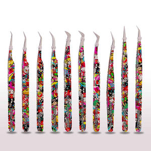 DANTRIC IMPLANTS Ensemble de pinces à cils en acier inoxydable antistatique à pointe lisse, motif abstrait rouge et gris, outils de précision pour les ongles - Product Image 4