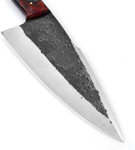 Couteau de cuisine japonais artisanal, lame en acier Damas à haute teneur en carbone, fourreau en bois industriel, couteaux de cuisine en cuir pour chef - Product Image 3